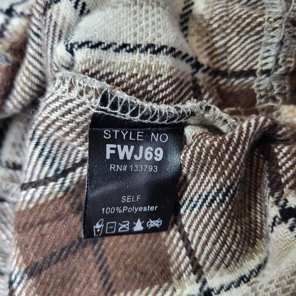 POL Chocolate Plaid Flannel Cropped Zip Up Hoodie Distressed Patched Size L - Picture 8 of 10